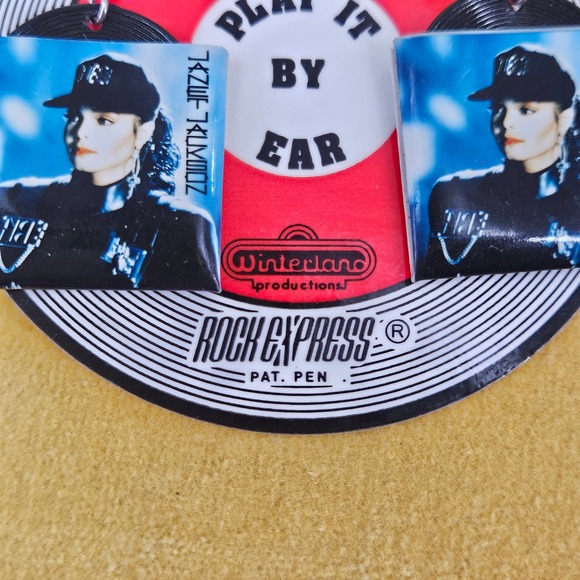 NWT Janet Jackson Rhythm Nation 1990 Rock Express Vinly LP Record Drop Earrings - Picture 4 of 5